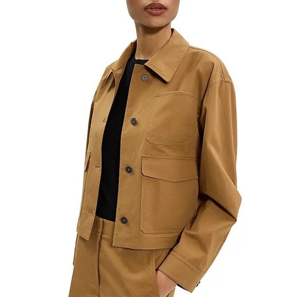 New THEORY Feather Chino Cropped Work Jacket Medium - Picture 3 of 14